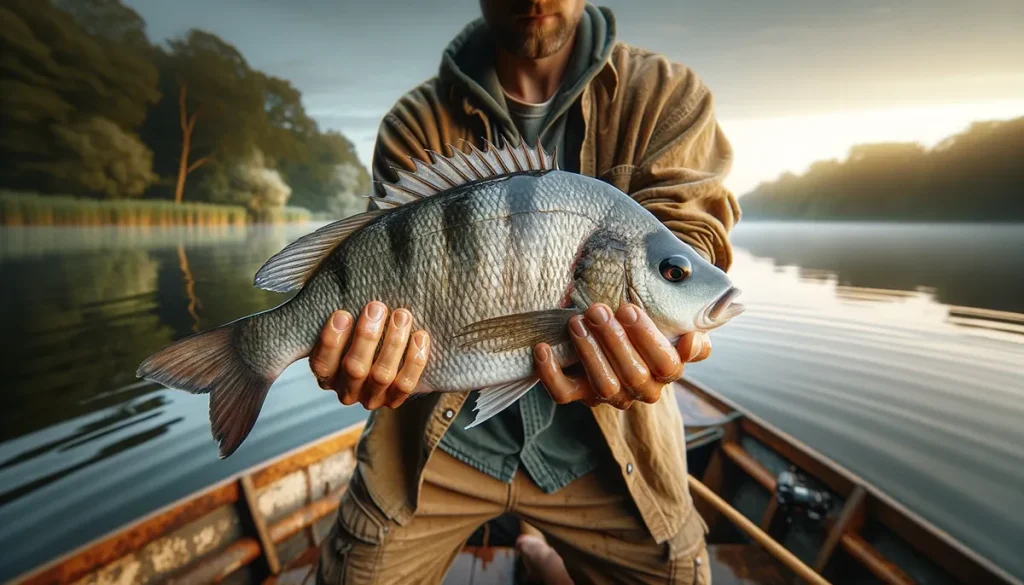 an angler holding his bream catch