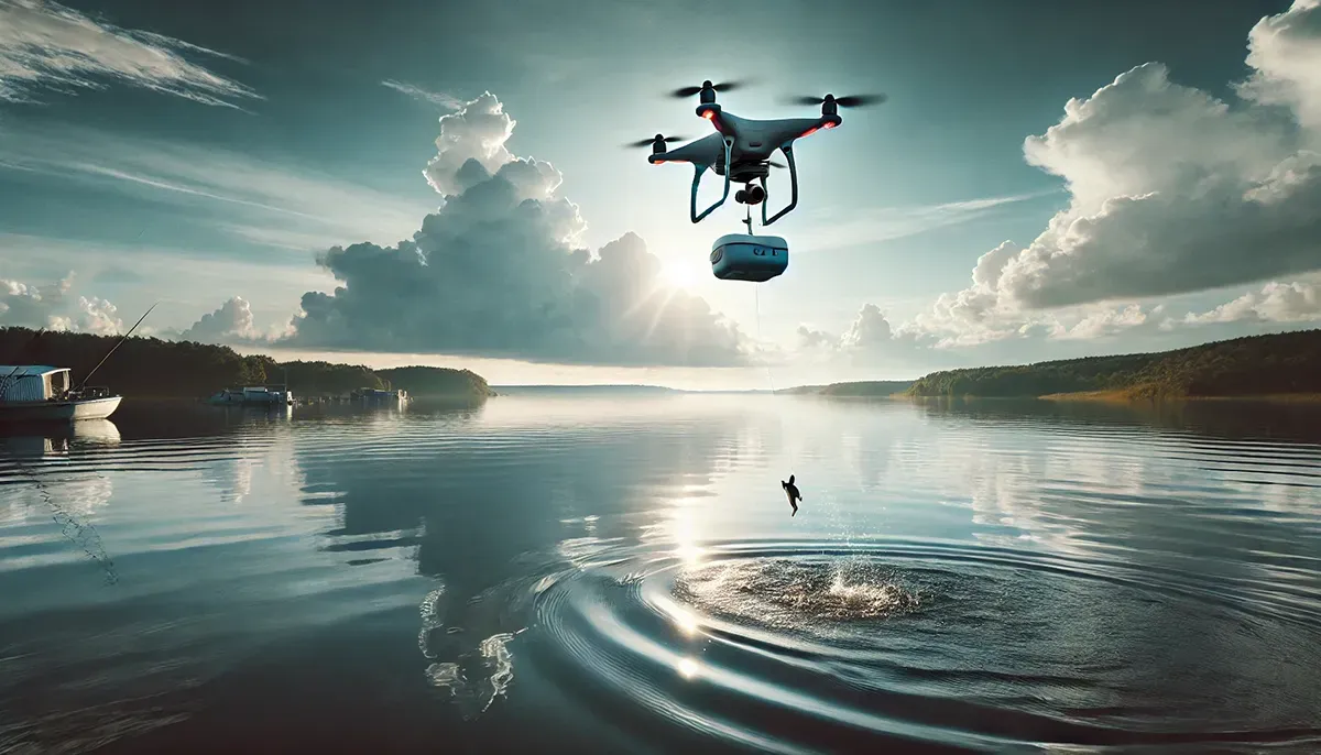 The Ultimate Guide for Drone Fishing in Australia: Everything You Need to Know 4 Drone in the process of dropping bait into the water.